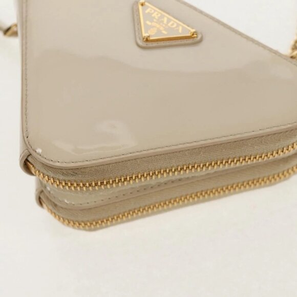 PRADA Triangle Mini Pouch Enamel 2way Ivory Gold 1NR015 Auth 147726M - Picture 4 of 16